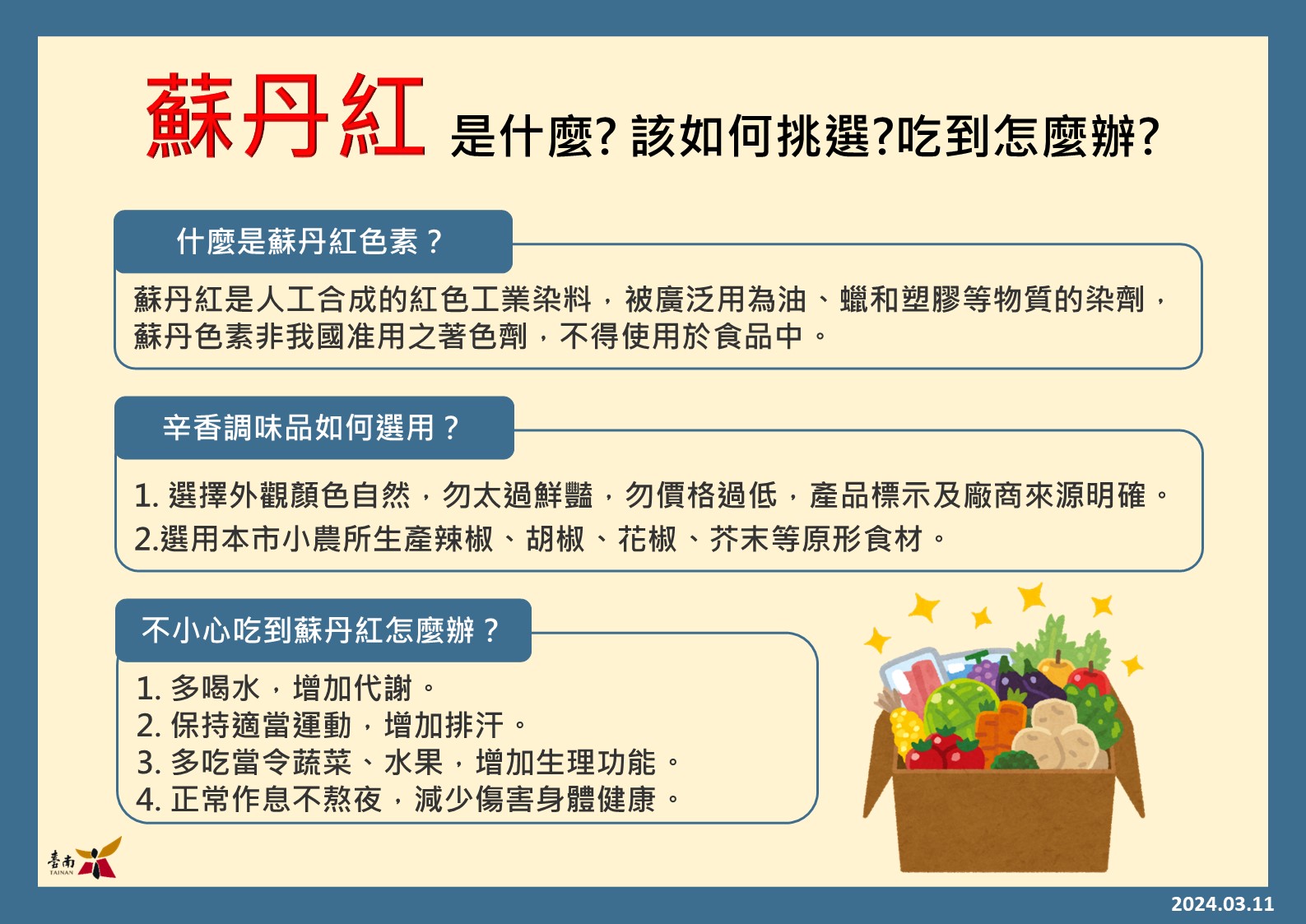 我的調味品合格嗎？民眾可至臺南市政府衛生局網站「蘇丹色素食安專區」查詢