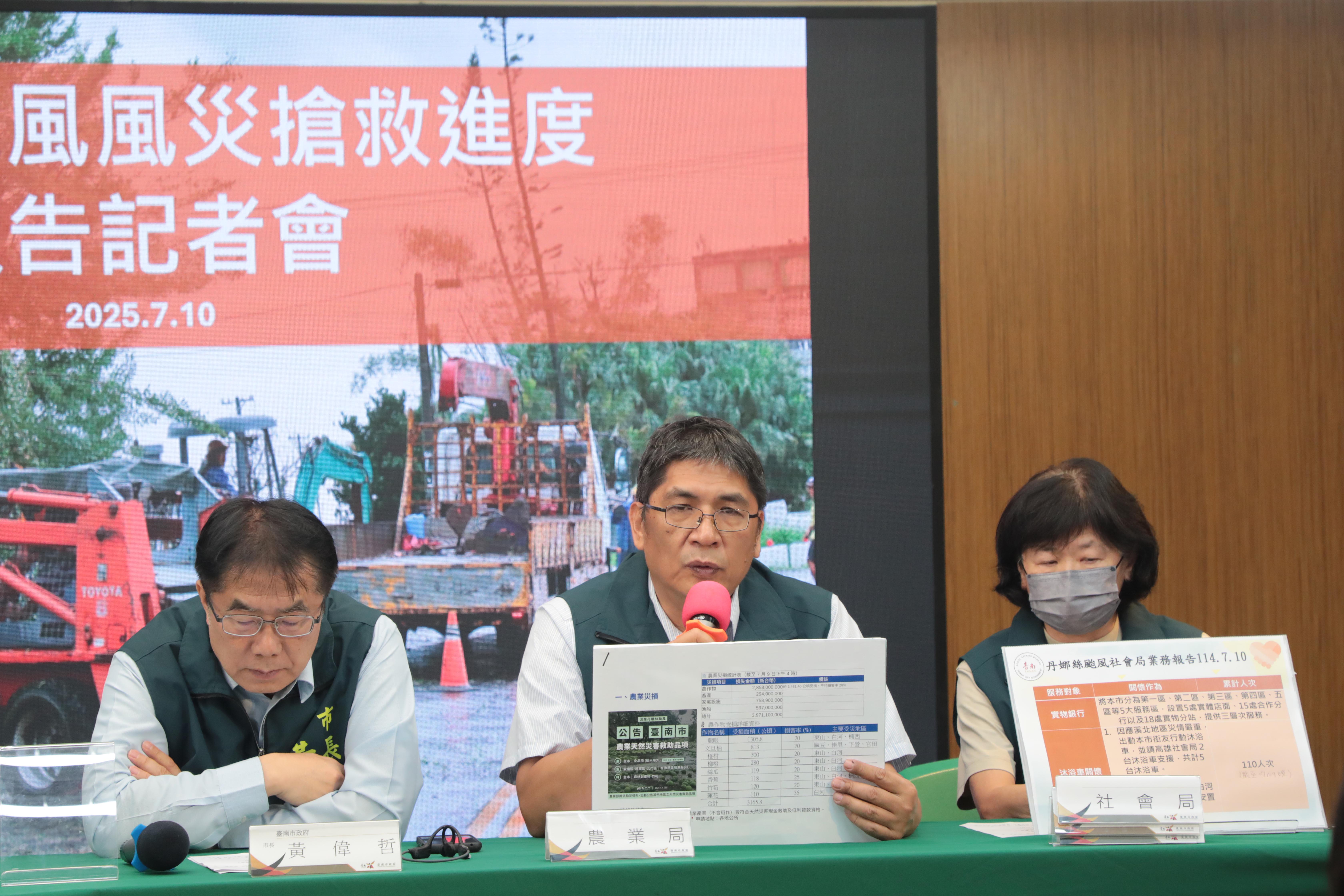 南市說明丹娜絲風災搶救進度  黃偉哲感謝各單位支援並籲防範近期強降雨