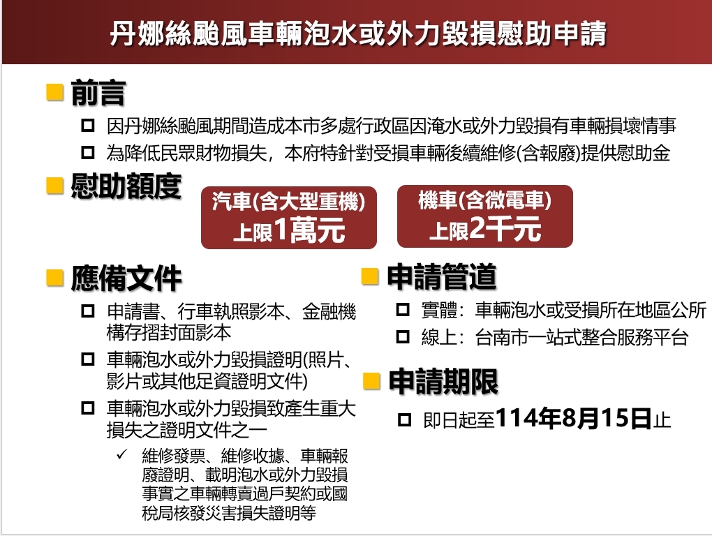 南市府說明丹娜絲颱風災損補助標準  即日起至8/15可洽受災區公所辦理