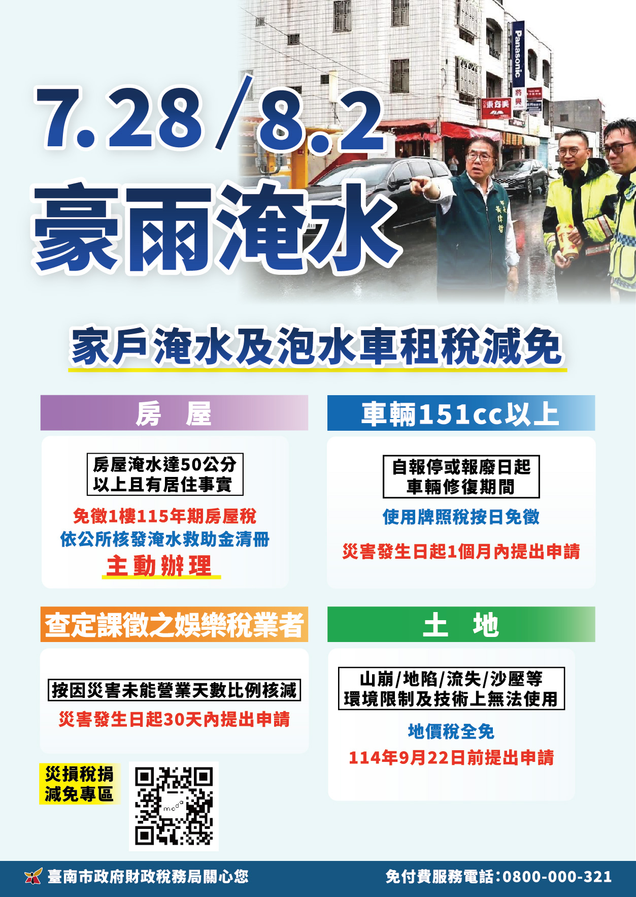 0802西南氣流短延時強降雨淹水達50公分受災戶市府主動減免房屋稅