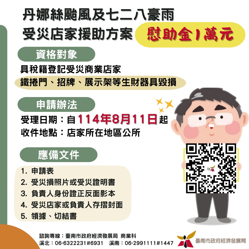 南市府率全國之先，積極展開店家生財器具災損援助方案