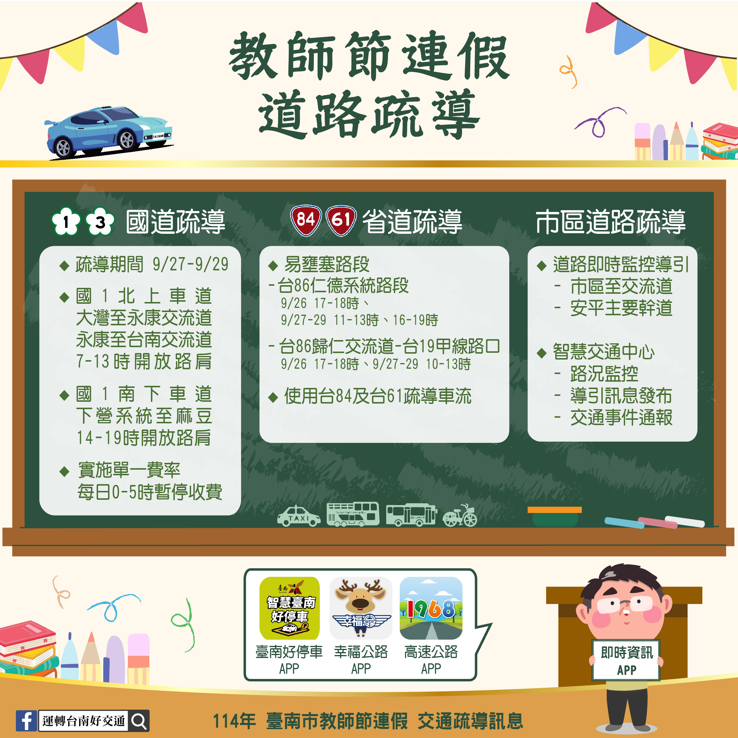 台南教師節連假交通管制！卡比胖拉現身安平，避開塞車攻略