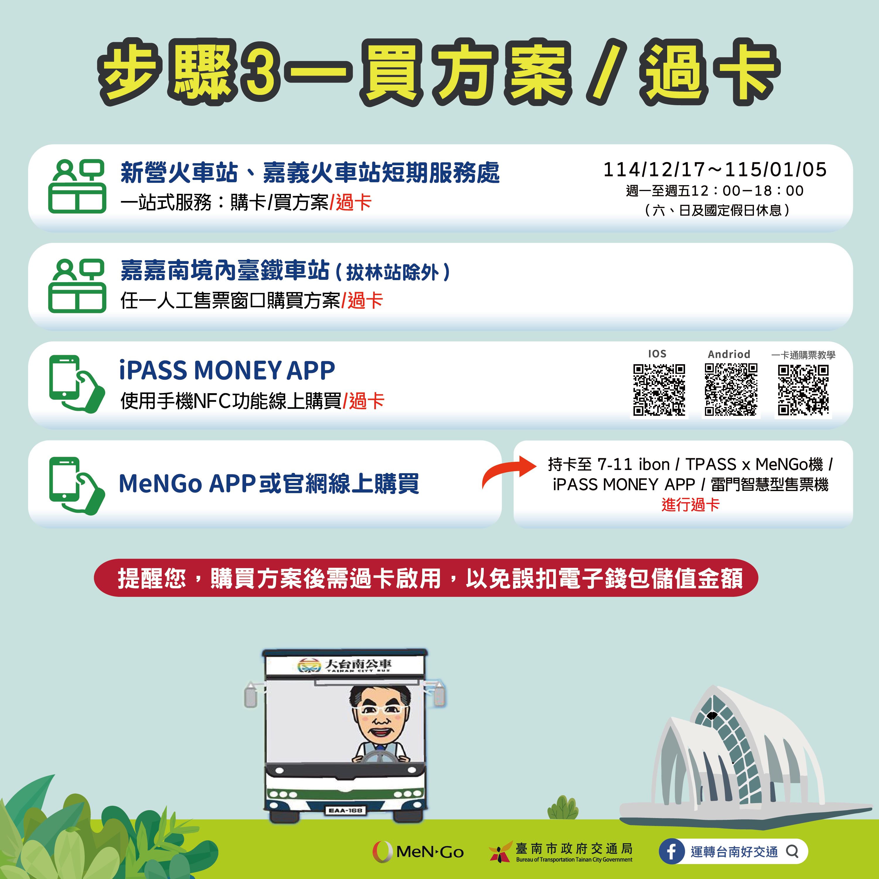 嘉嘉南999無限搭TPASS定期票方案 12/17中午12時開放預售、12/26正式啟用！