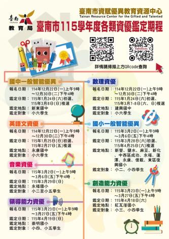臺南市115學年度國小資優鑑定蓄勢待發 3月起陸續展開