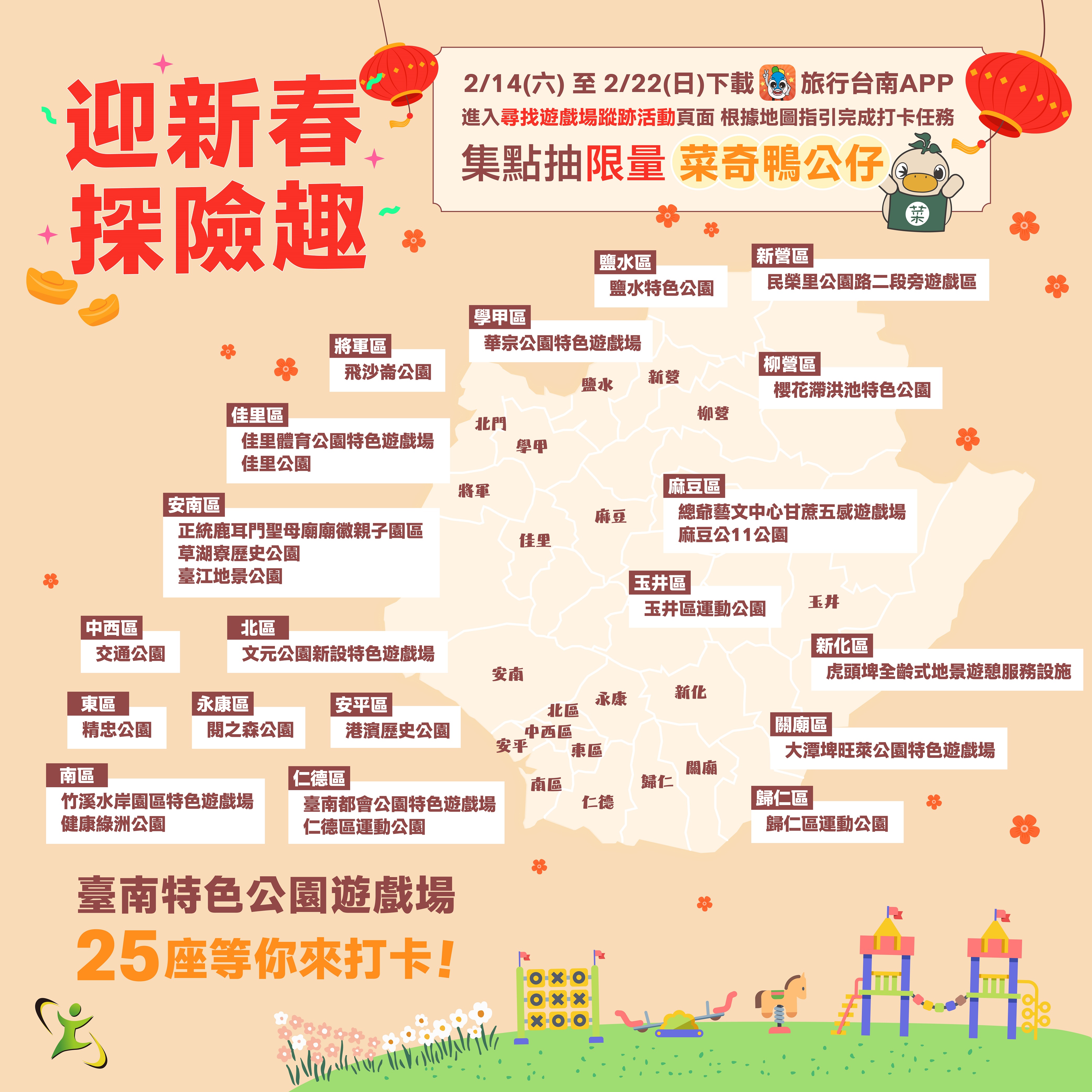 台南新春親子遊：25座特色遊戲場尋寶趣，抽「菜奇鴨」好禮！