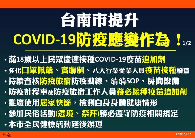 台南市提升COVID-19防疫應變作為1