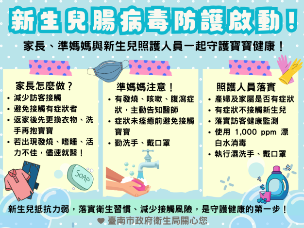 社區腸病毒以伊科病毒11型為多,黃偉哲市長呼籲家長、準媽媽與新生兒照護人員提高警覺,共同守護幼兒健康