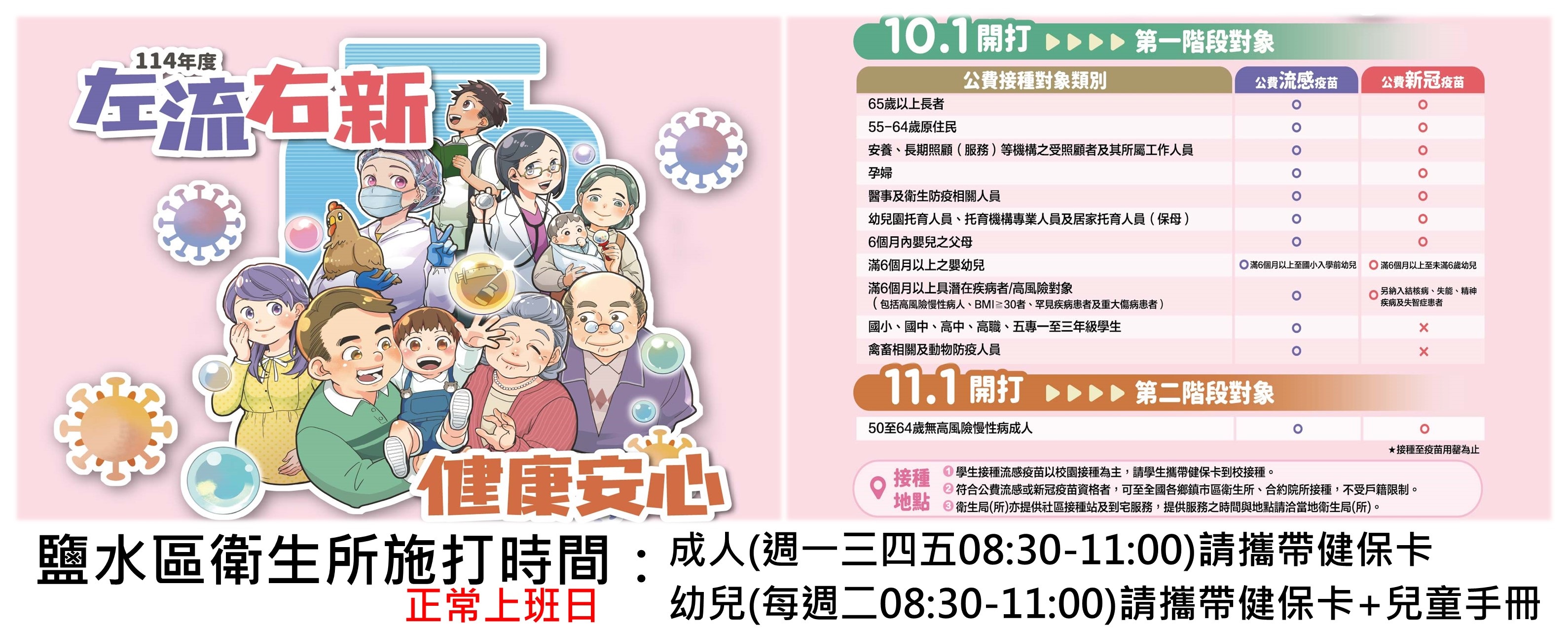 114年度流感及COVID-19疫苗於10月1日開打囉!(內有合約院所及社區設站相關訊息)