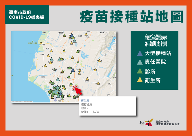 臺南COVID-19儀表板疫苗接種站地圖