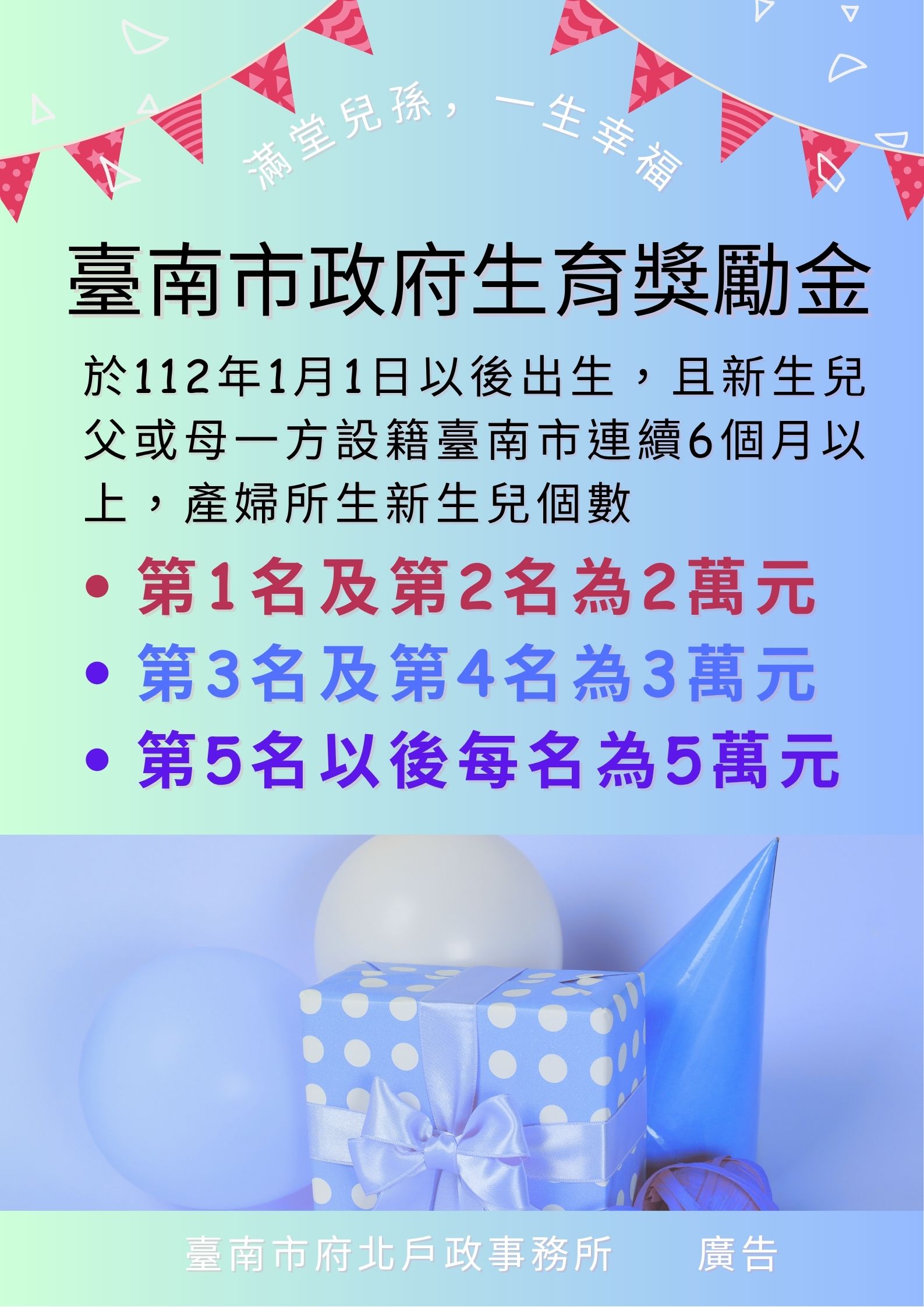 臺南市生育獎勵金