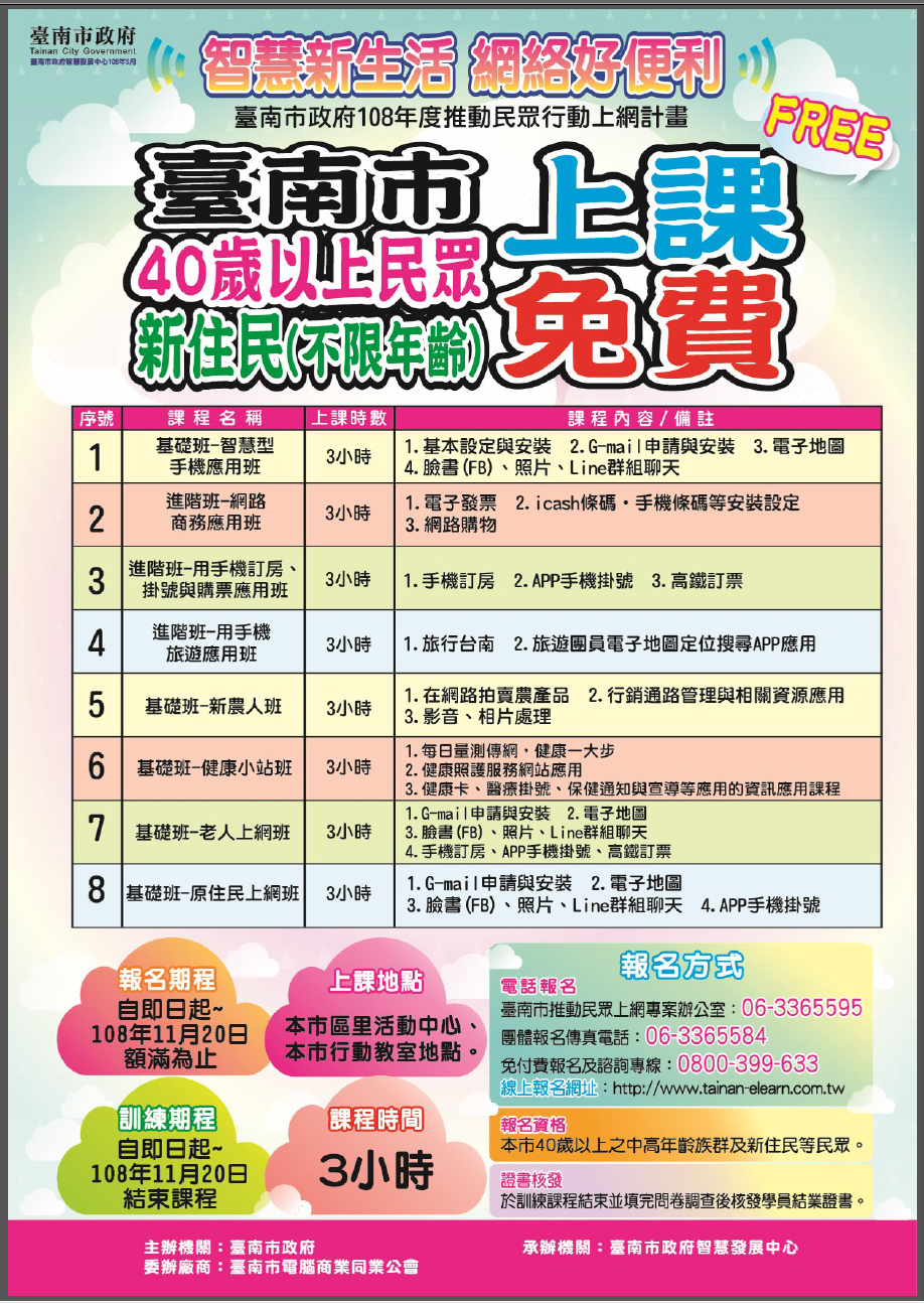 臺南市政府社會局-本府辦理「108年度臺南市政府推動民眾行動上網計畫」研習