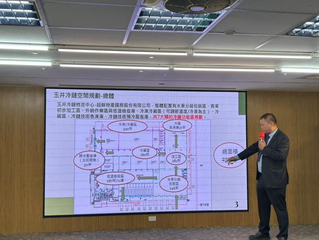 圖一、超鮮物產國際股份有限公司董事黃榮裕說明物流中心營運規劃