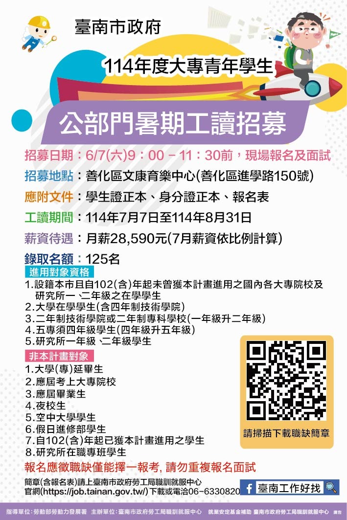 114年度大專青年學生公部門暑期工讀計畫