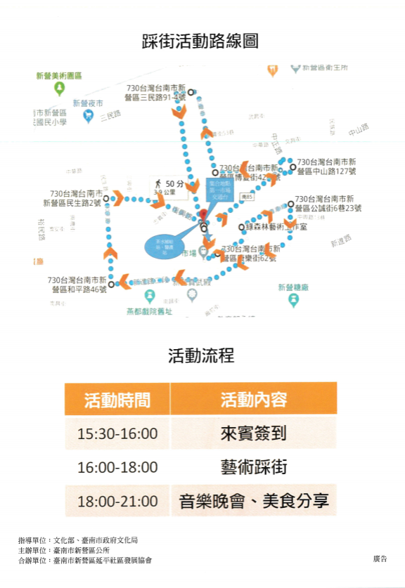 臺南市新營區藝術踩街觀光藝文活動-踩街活動路線圖
