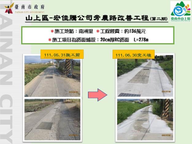 山上區-宏佳騰公司旁農路改善工程(第二期)