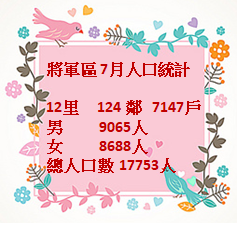 將軍7月人口數