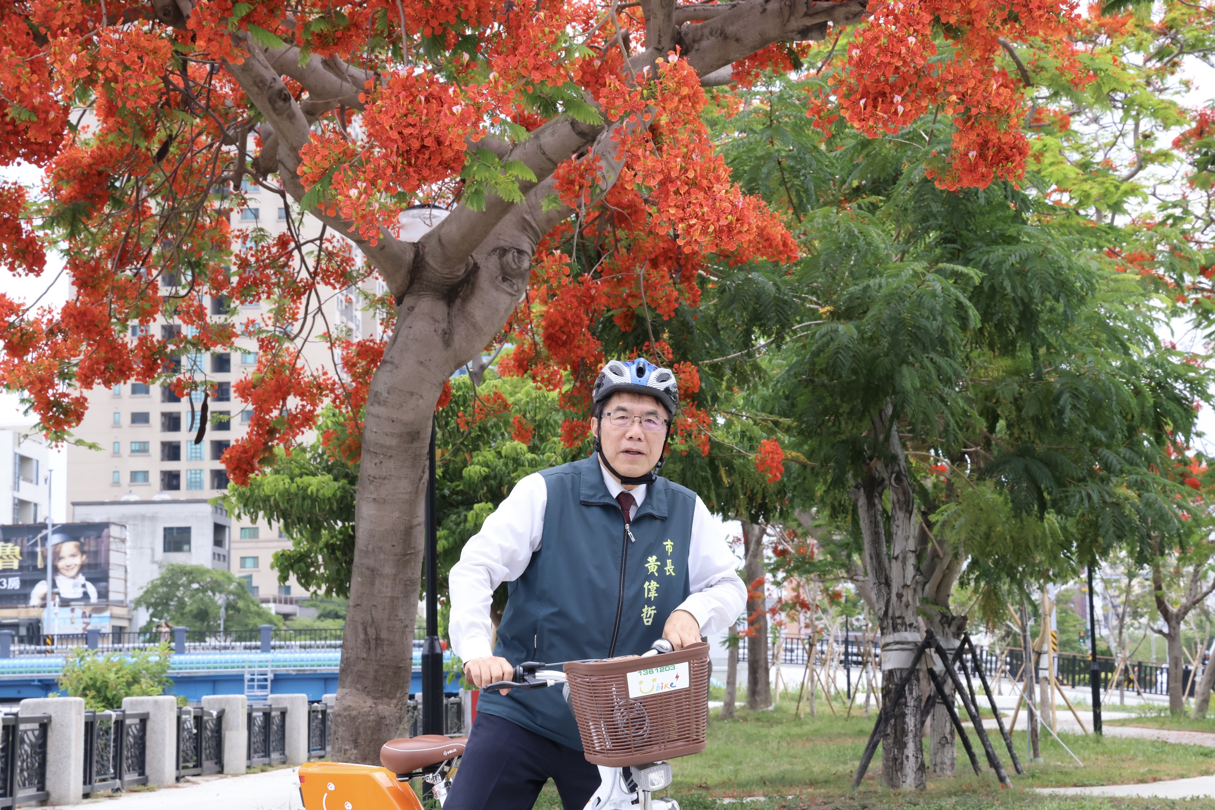 黃偉哲騎單車漫遊安平運河 體驗低碳賞鳳凰花微旅行