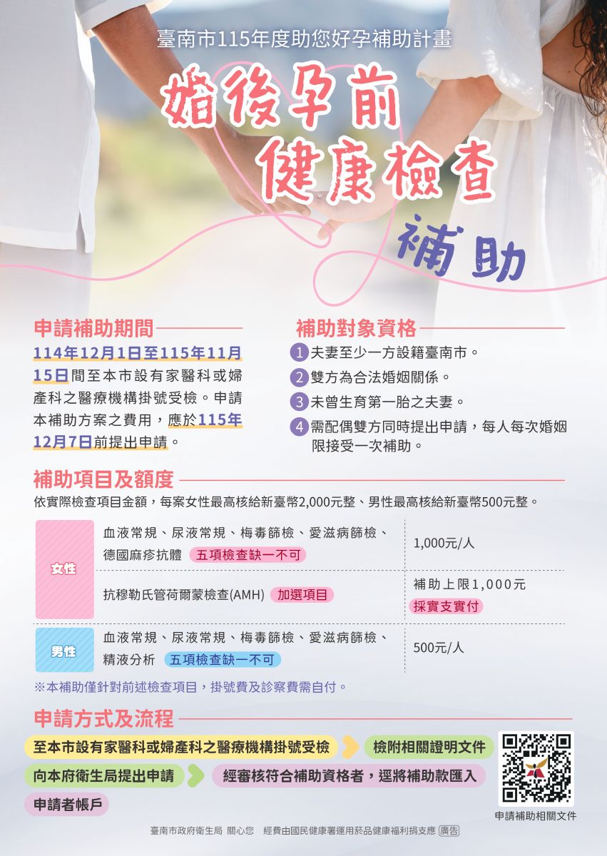 婚後孕前健康檢查補助