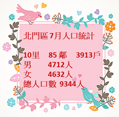 北門7月人口數