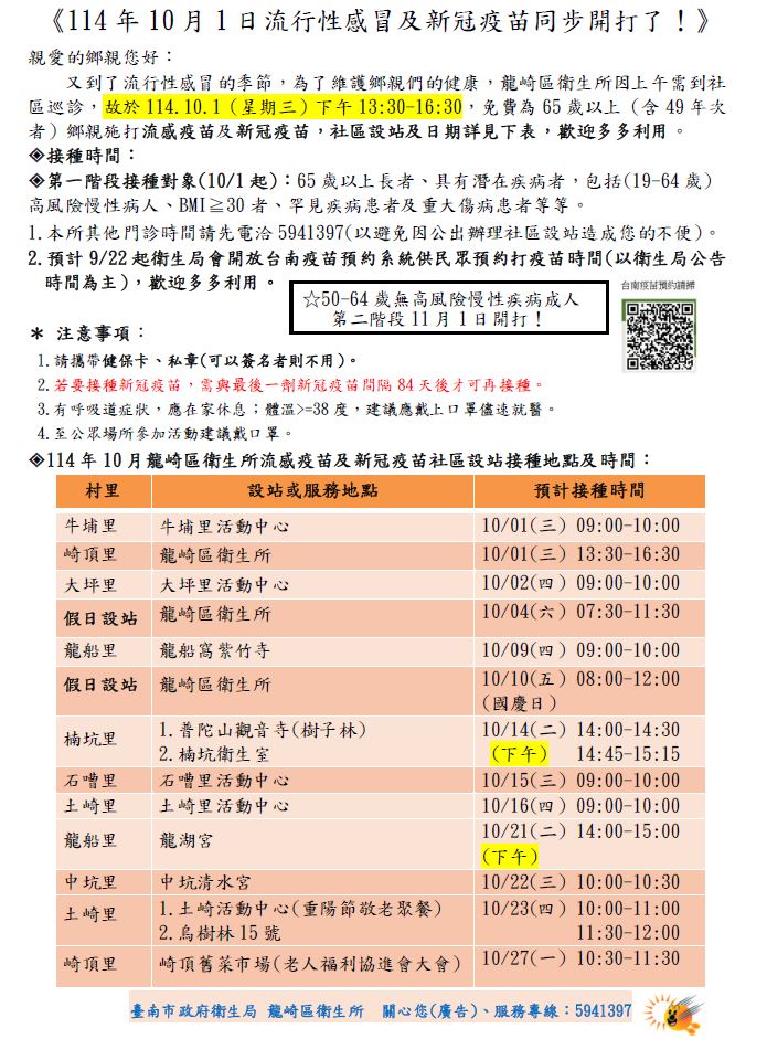 114年流感設站時間，請來電5941397洽詢