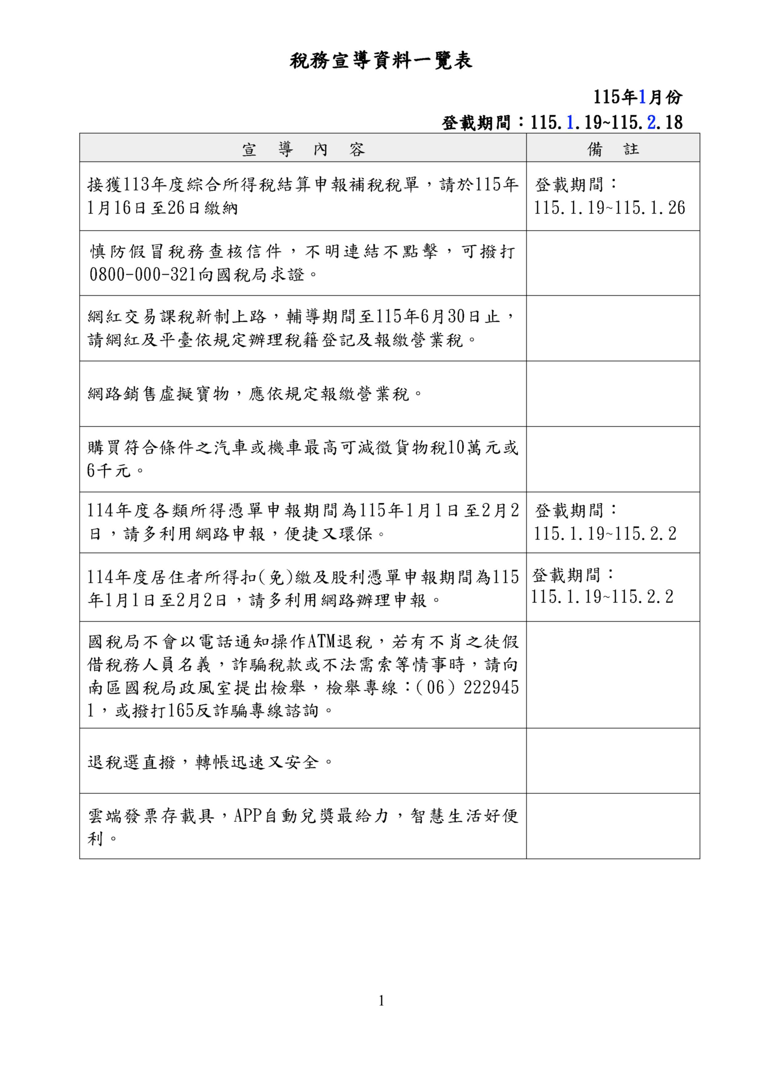 稅務宣導資料如資料內容
