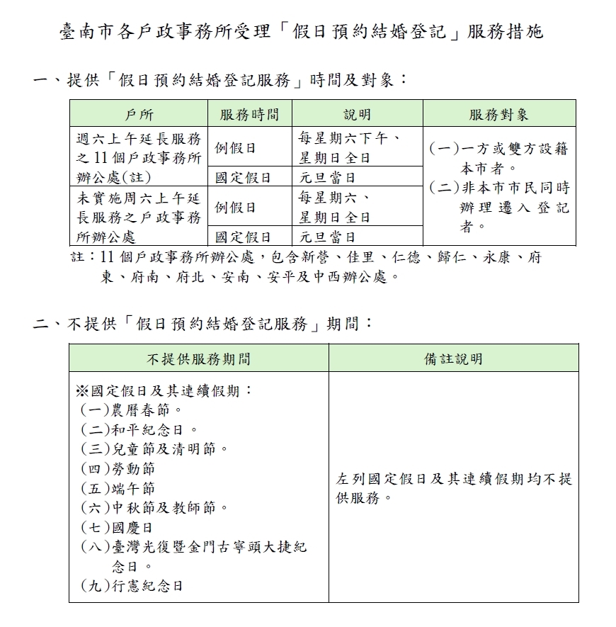 例假日預約結婚說明