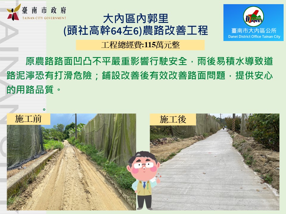 大內區內郭里(頭社高幹64左6)農路改善工程