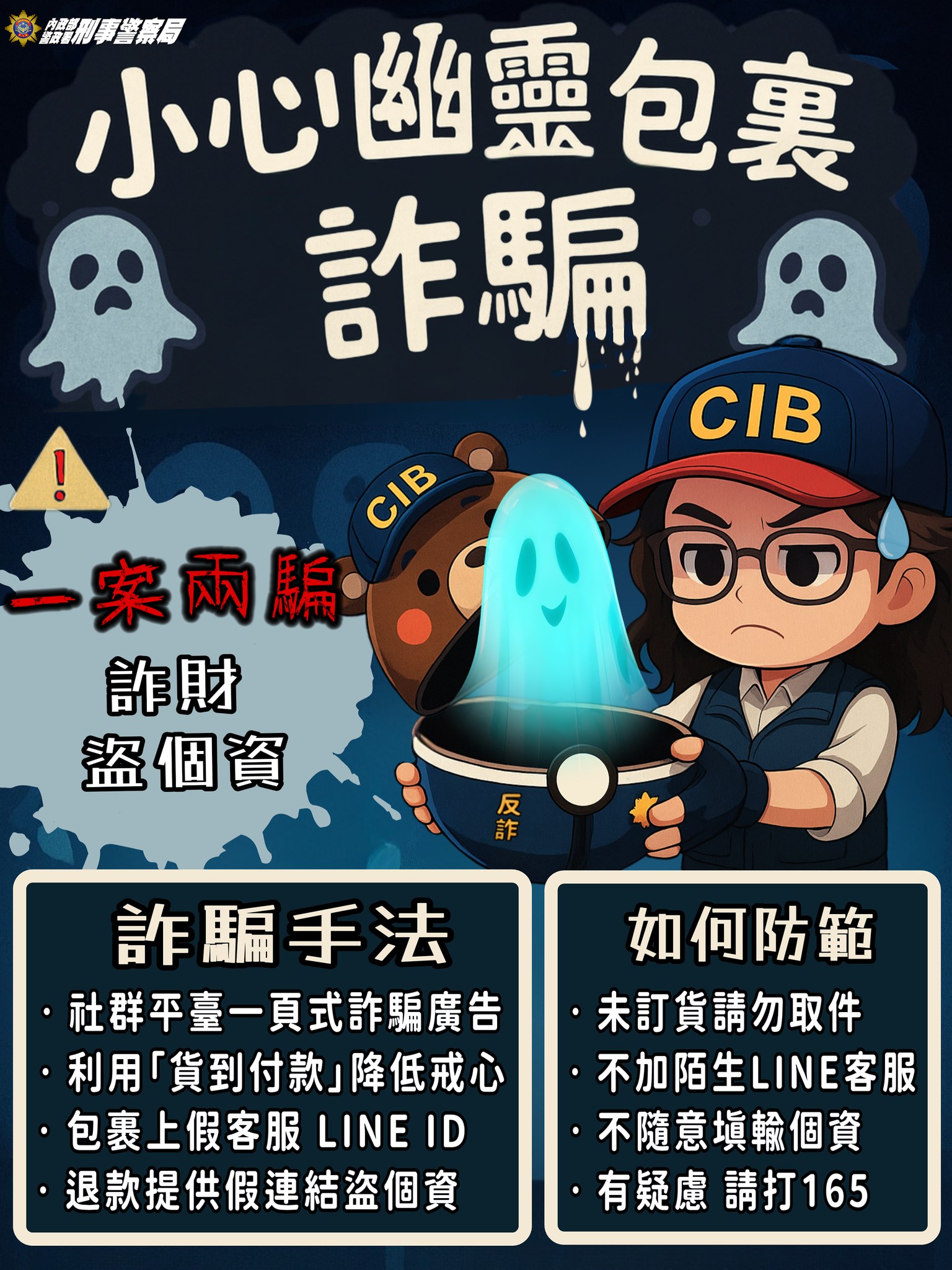 小心幽靈包裹詐騙海報