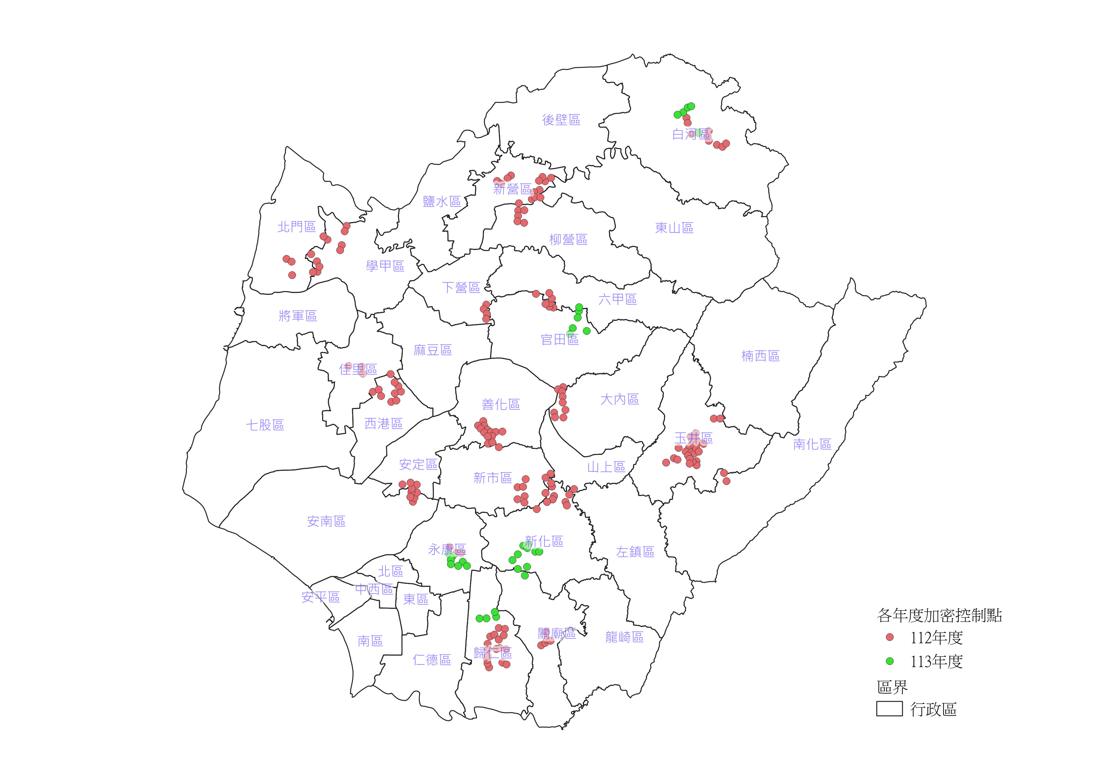 112年及113年新設加密控制點分布圖