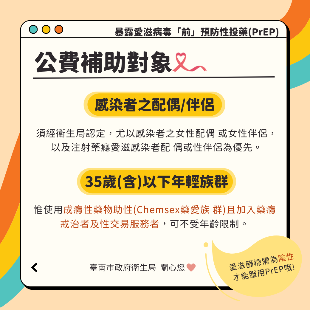 暴露愛滋病毒前預防性投藥公費補助對象