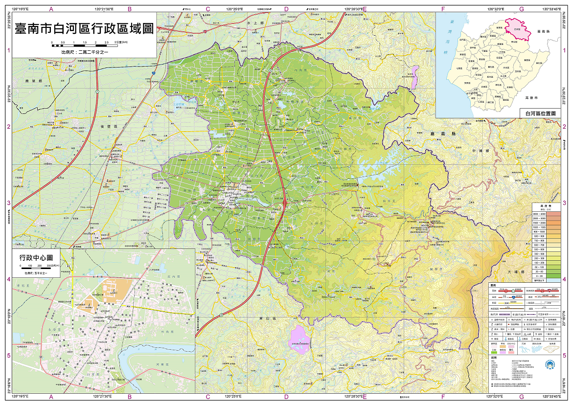 臺南市白河區行政區域圖