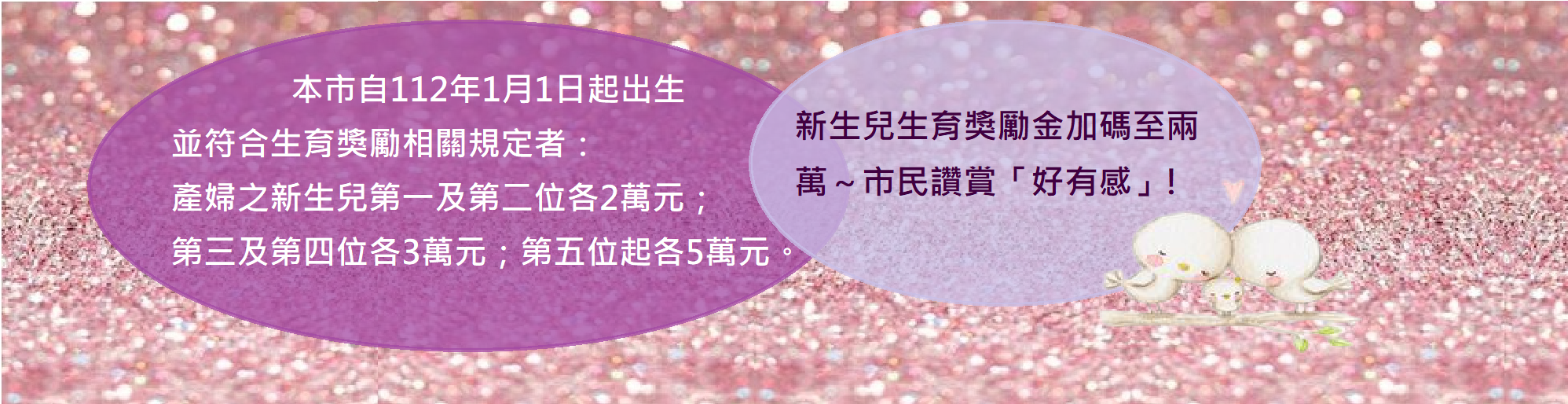 本市自112年1月1日出生並符合臺南市生育獎勵金相關規定者,產婦之新生兒第一位及第二位各20000元第三及第四位各30000元第五位起各50000元